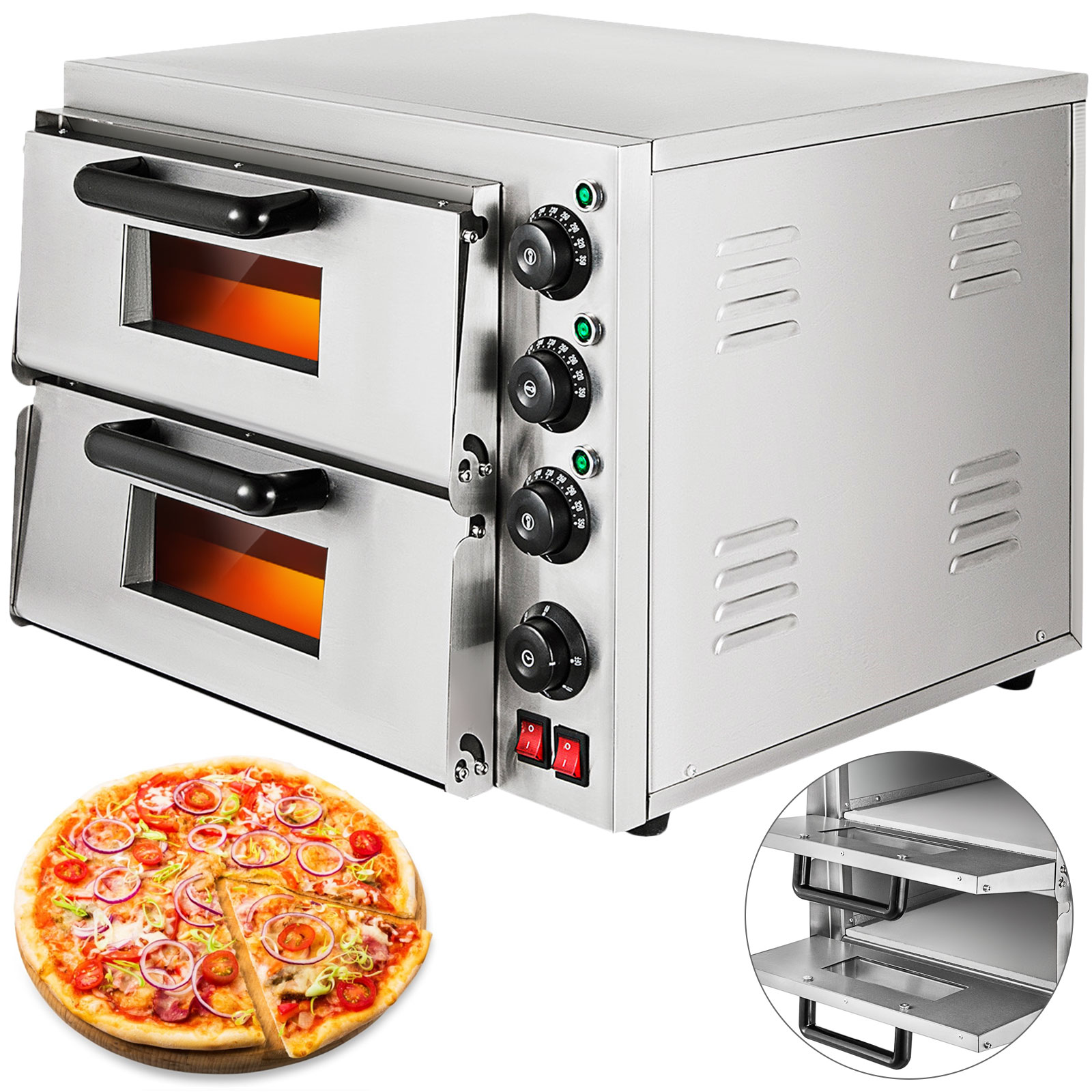 VEVOR Electric Pizza Oven 14 in. Double Deck Layer Stainless Steel Outdoor  Pizza Oven 1950 Watt Countertop Pizza Maker, Silver LXBSKX142110VHGGUV1 -  The Home Depot