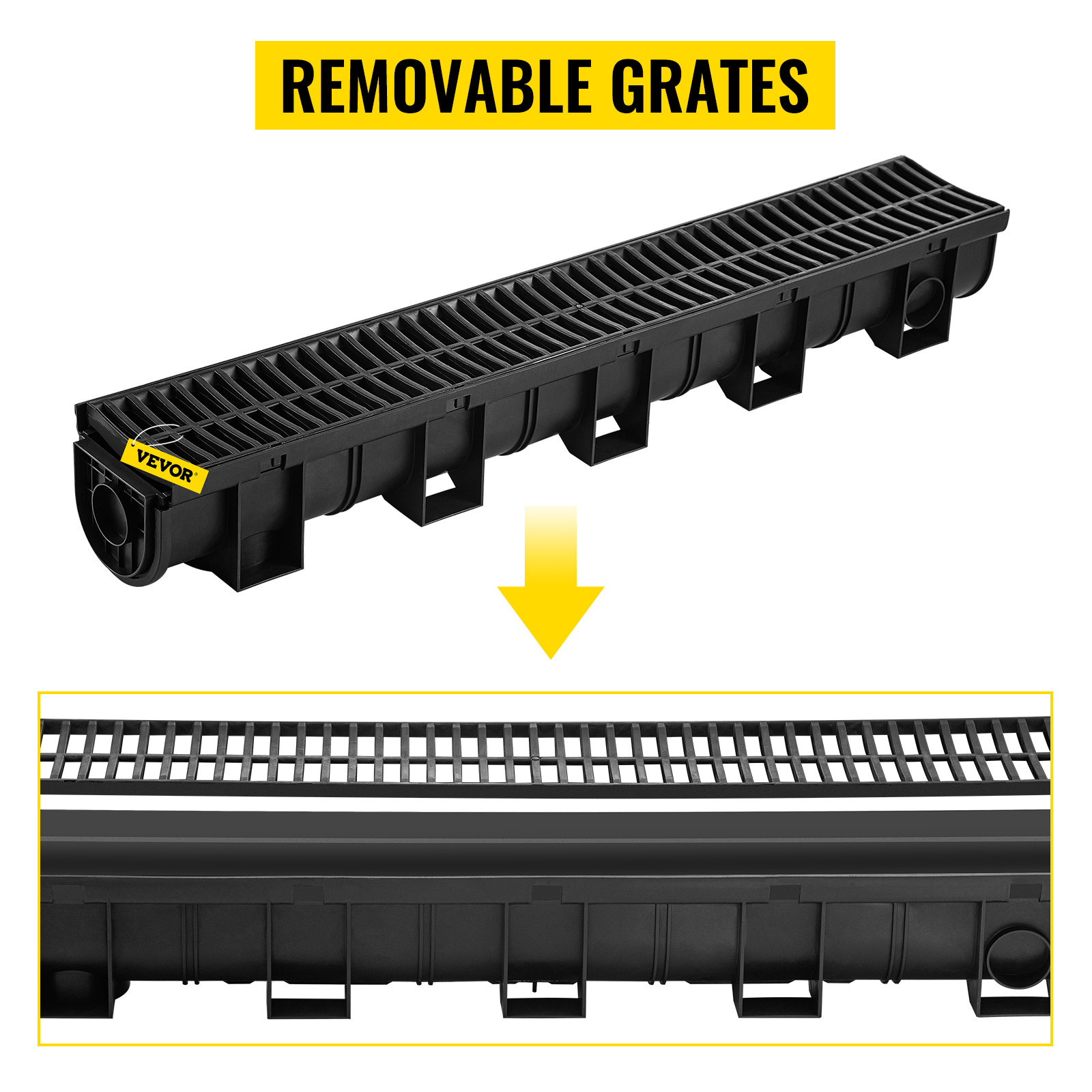 VEVOR Trench Drain System, Channel Drain with Plastic Grate, 5.9x7