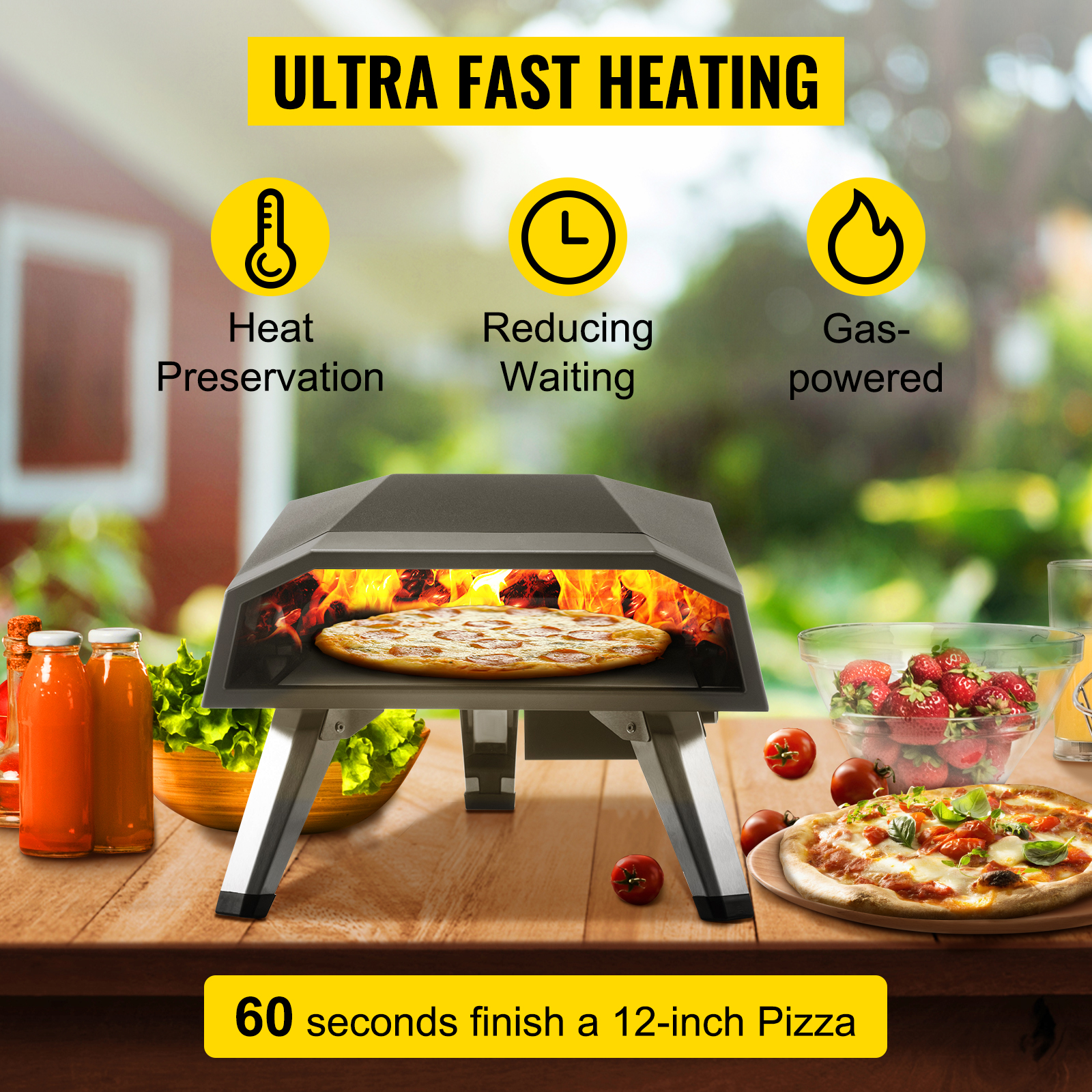 Horno de pizza de gas para exteriores con piedra giratoria automática para  pizza, hornos de pizza de propano portátiles de 14 pulgadas para