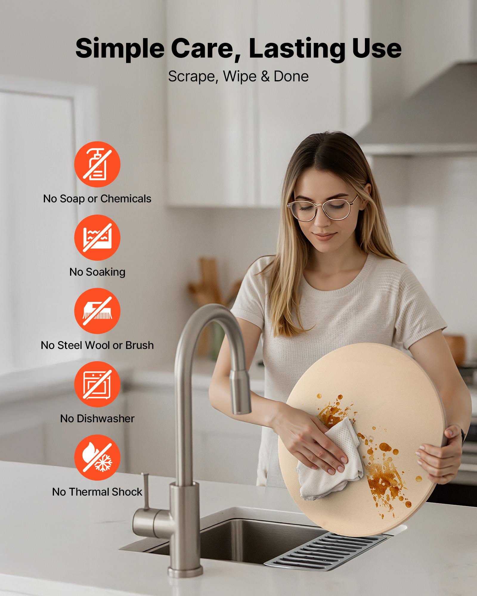 VEVOR Pizza Stone Round/Rectangular Cordierite Baking Stone for Oven & Grilling