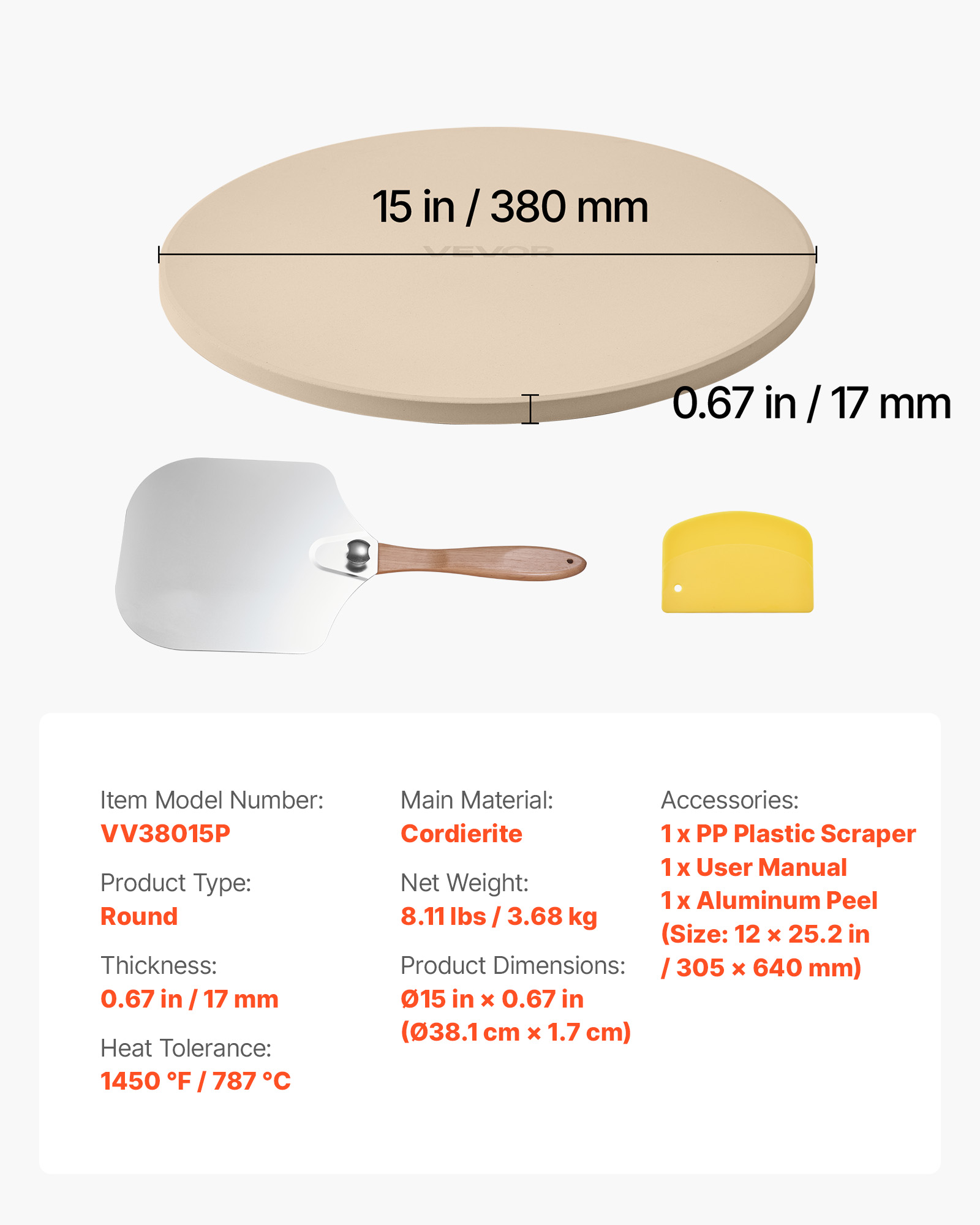 VEVOR Pizza Stone Round/Rectangular Cordierite Baking Stone for Oven & Grilling