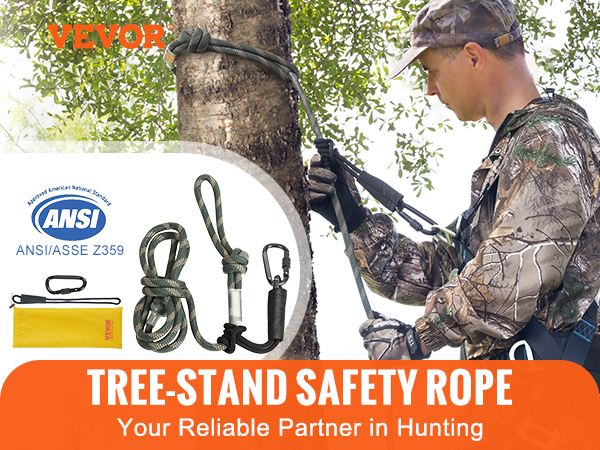 Malta Hunting Safety 30-Foot Reflective Lifeline Rope – Tree Stand Safety Harness Kit, 300 Lbs Rated