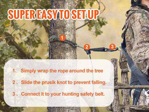 VEVOR Tree Stand Safety Rope, 9 ft/27.43M Treestand Lifeline Rope 30KN ...