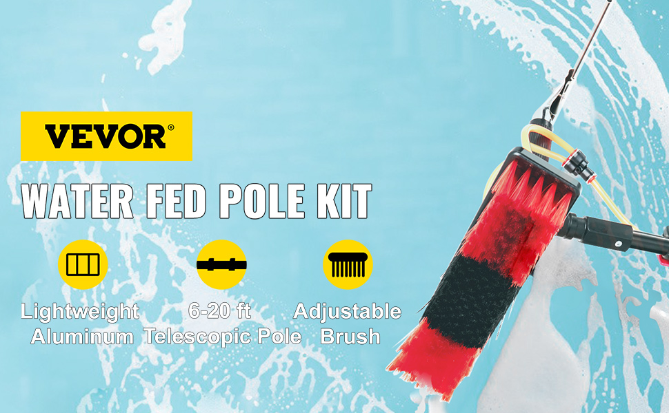VEVOR Water Fed Pole Kit, 20ft Length Water Fed Brush w/ Squeegee, 6m Water  Fed Cleaning