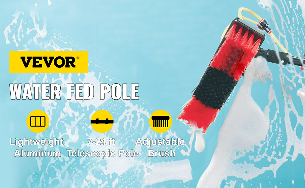 26FT Water Fed Pole Cleaning Brush Tool For Window+ Solar Panel Clean  Washing