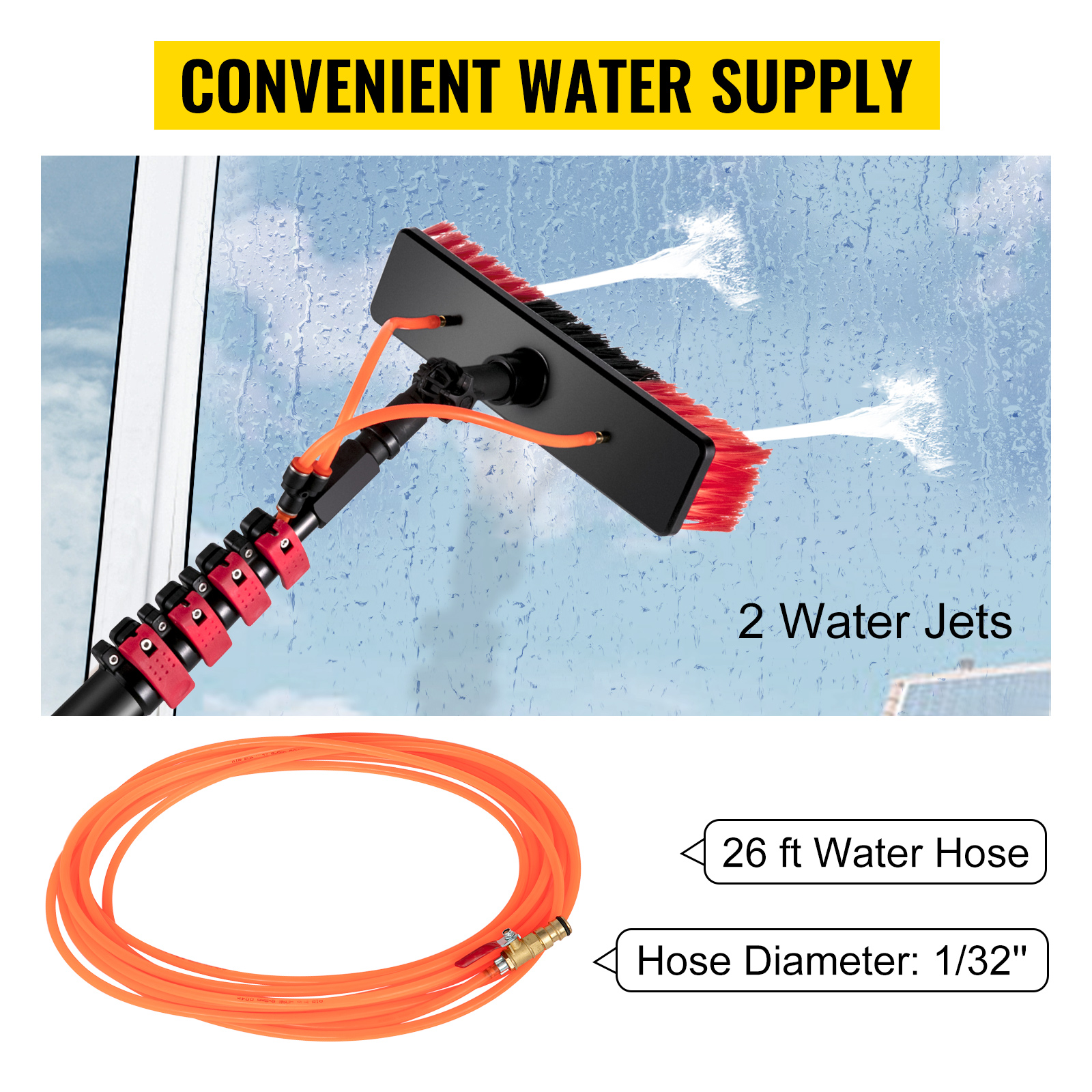 26FT Water Fed Pole Cleaning Brush Tool For Window+ Solar Panel Clean  Washing