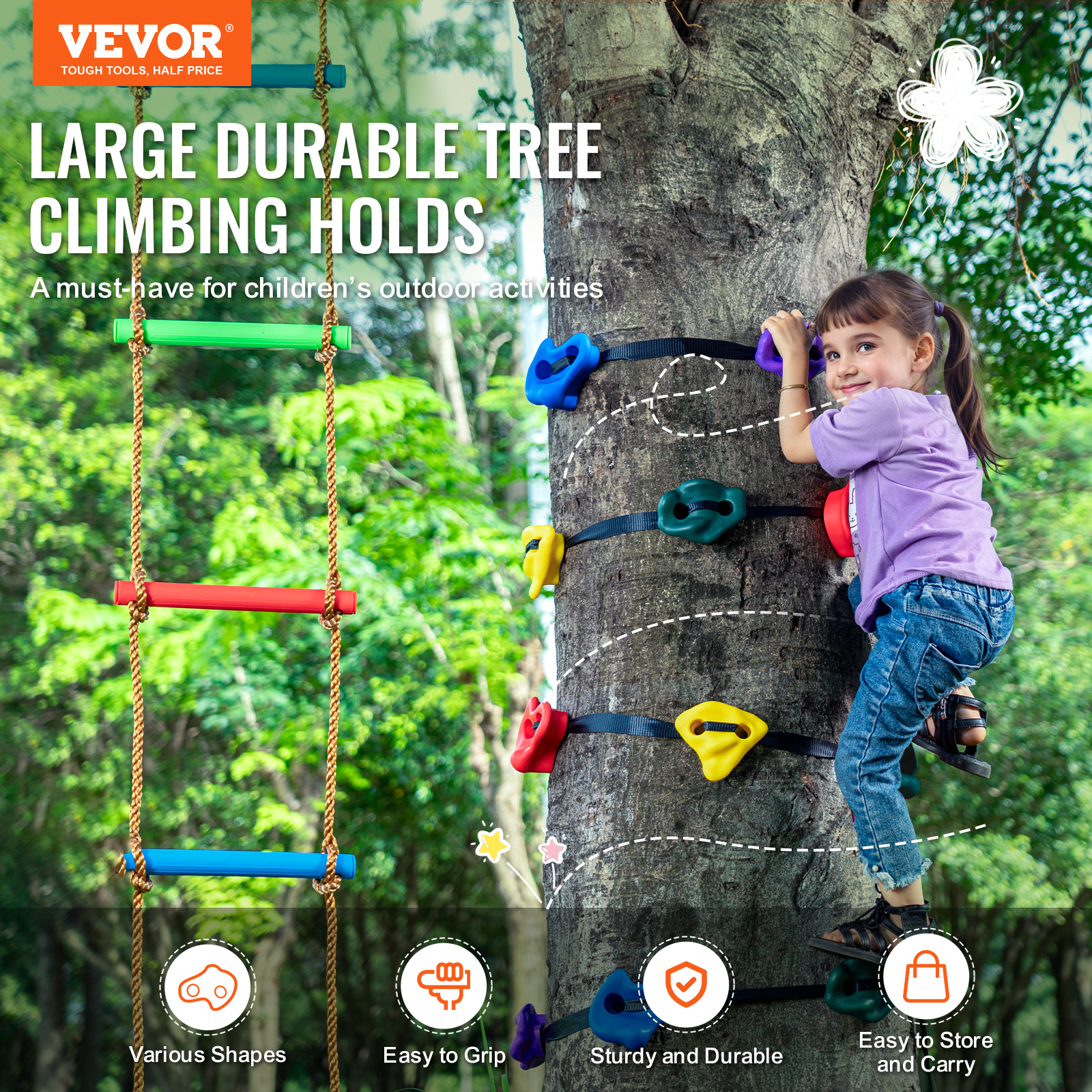 VEVOR 25/32/72/12/20pcs Rock/Tree Climbing Holds Climbing Rocks Handles Hardware - Picture 40 of 98