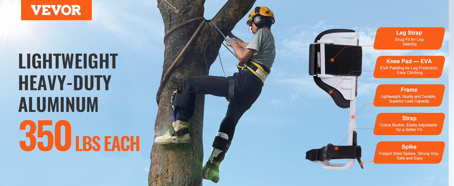 VEVOR Tree Climbing Spikes Pair, Tree Climbing Tool Steel Pole Climbing