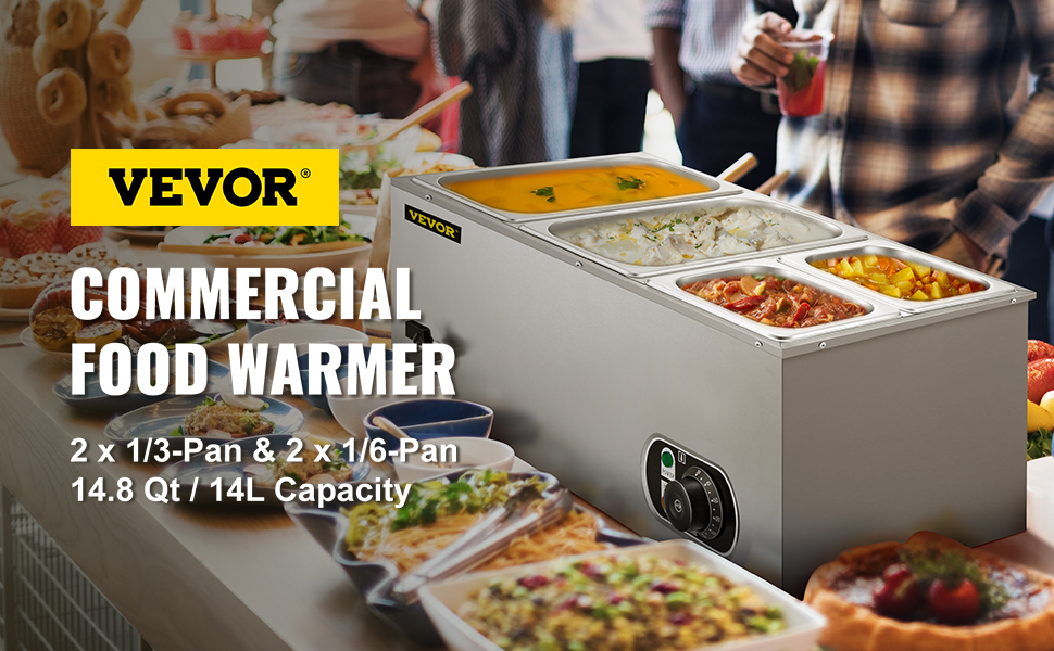 VEVOR 8 Pan x 1/2 GN Bain Marie Food Warmer 88 qt. Food Grade Stainless  Steel Commercial Food Steam Table 1500-Watt BLZBWTC8PB2800001V1 - The Home