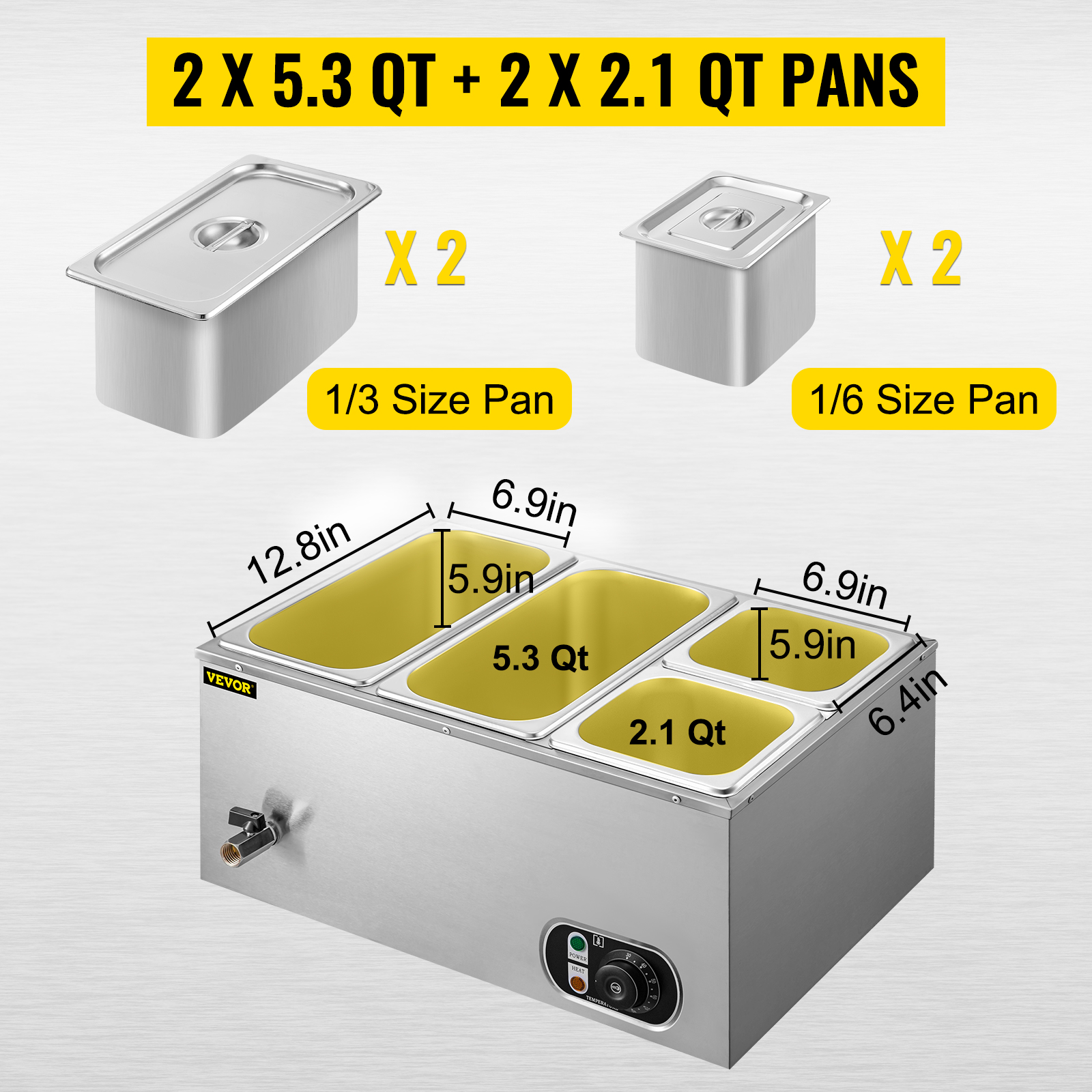 VEVOR 8 Pan x 1/2 GN Bain Marie Food Warmer 88 qt. Food Grade Stainless  Steel Commercial Food Steam Table 1500-Watt BLZBWTC8PB2800001V1 - The Home  Depot