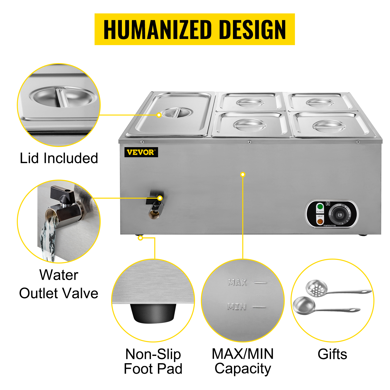 VEVOR 58 qt. Commercial Electric Food Warmer 3-Pot Steam Table