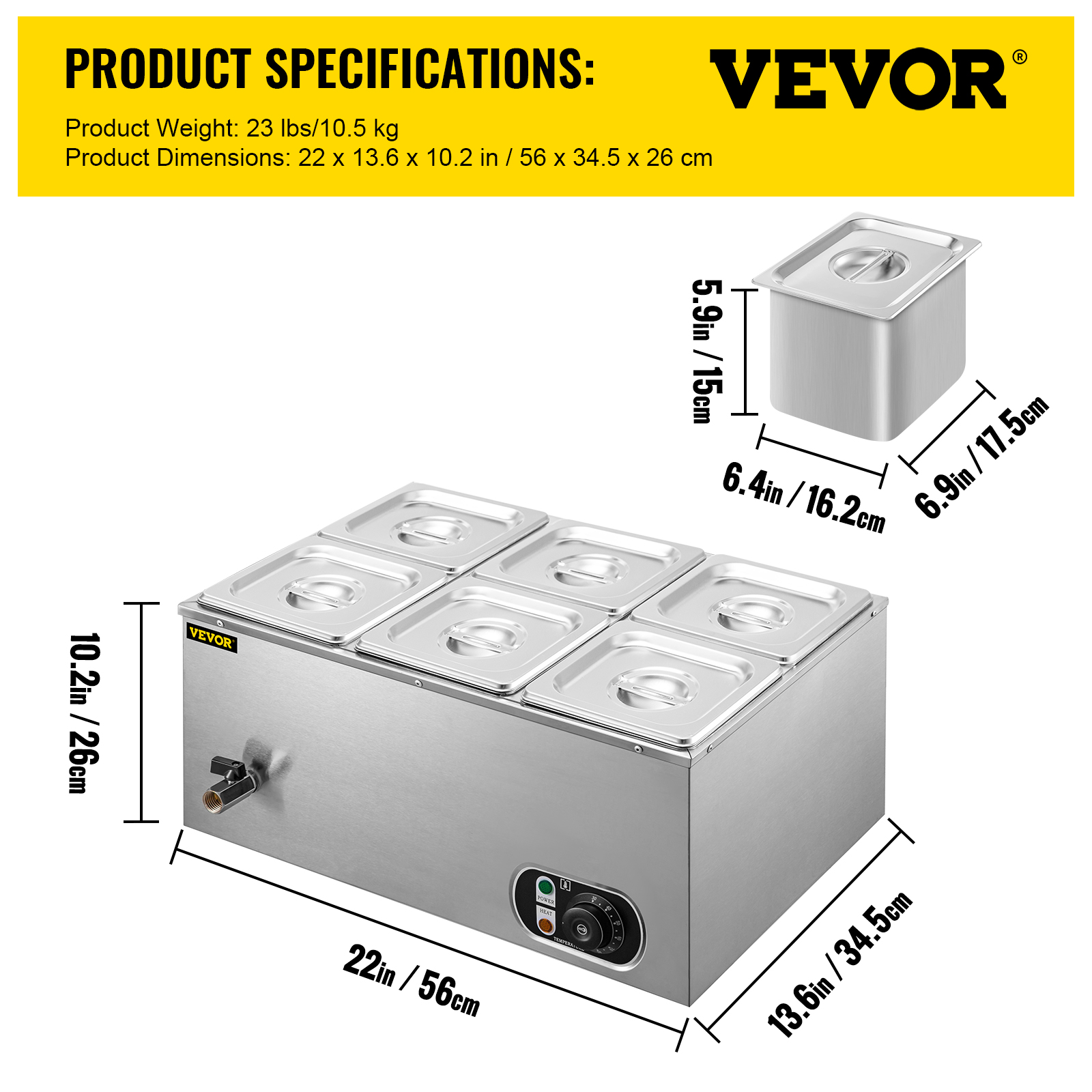 VEVOR Commercial Food Warmer Bain Marie 3/4/5/6-Pan Buffet Pan Soup Warmer  SUS