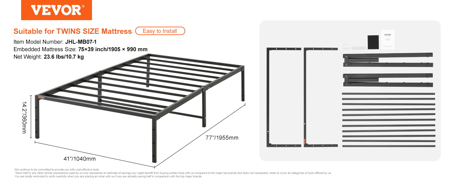 bed frame,14 inch,twin size