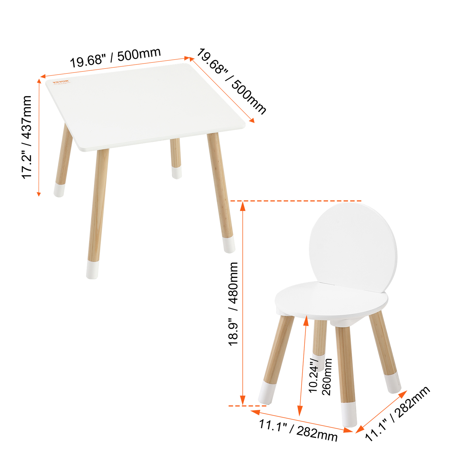 VEVOR Kids Table and 2 Chairs Set, Toddler Table and Chair Set ...
