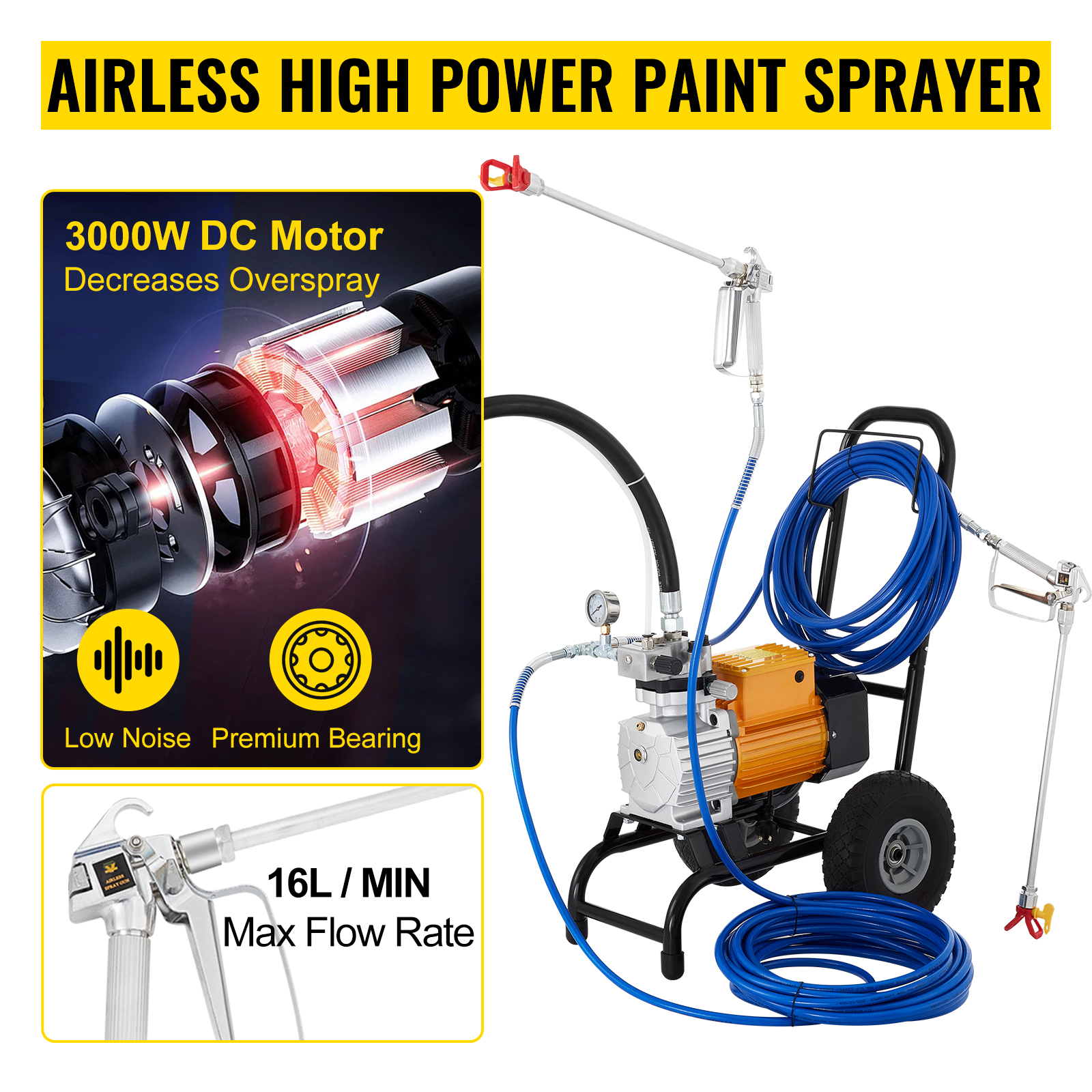 VEVOR Paint Sprayer 220V 3000W Airless Paint Sprayer 15m Hose Paint Gun