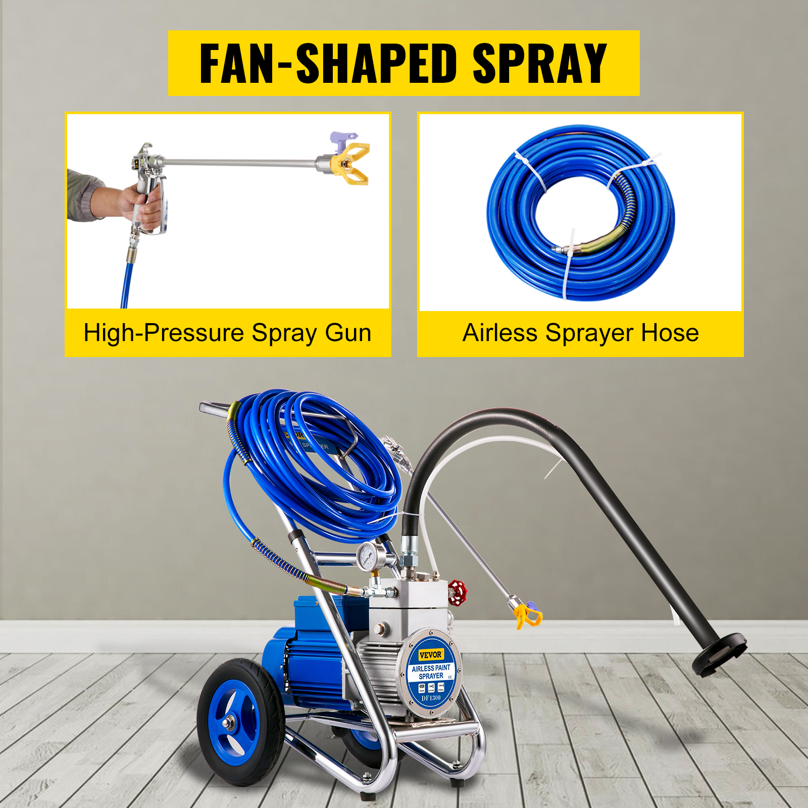 VEVOR Airless Paint Sprayer, 1500W High Efficiency Cart Airless Paint  Sprayer, 1GPM 50FT Hose Paint Sprayer,Decreases Overspray by up to 55%, for  Home Interior Exterior w/ 621 Tip, 6in Extension Bar