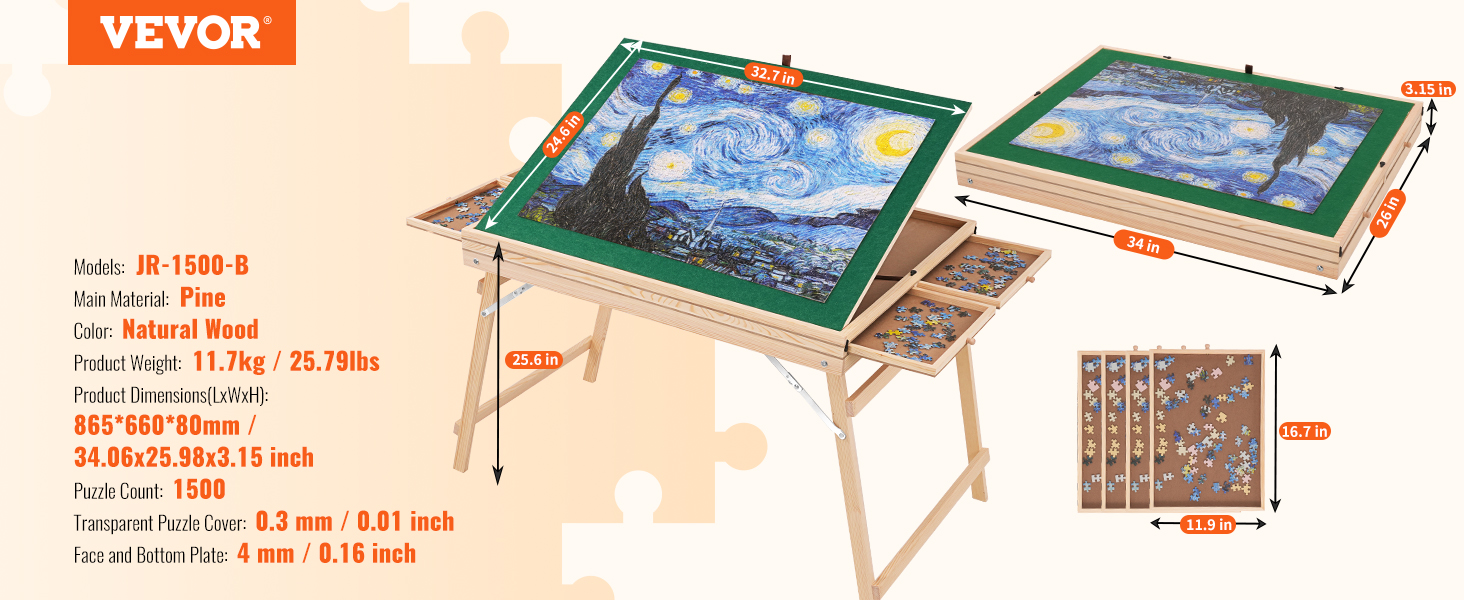 Jigsaw Puzzle Table With Legs and Wooden cover(1500 Pieces)