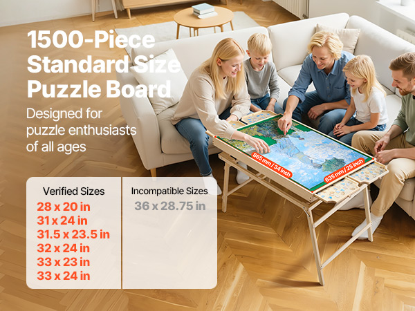 Table De Puzzle En Bois Pour 1500 Pièces - Inclinable 3 Niveaux, 6 Tiroirs De Tri, Couvercle Transparent & Surface Feutre Antidérapante