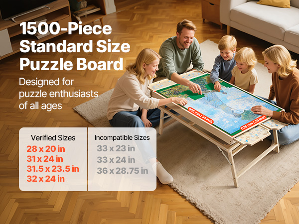 Tavolo Puzzle 1500 Pezzi Con Gambe E Cassetti – Piano Regolabile 5 Angoli, Cavalletto In Legno Con Ruote, Per Adulti - 2