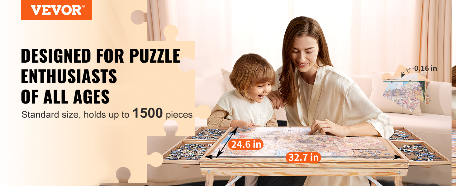 Portable Jigsaw Puzzle Board Table 1500 Pieces with Cover, Legs and Drawers