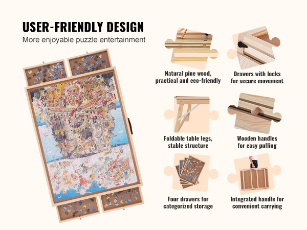 VEVOR 1500 Piece Puzzle Table with Folding Legs, 4 Drawers and Cover ...