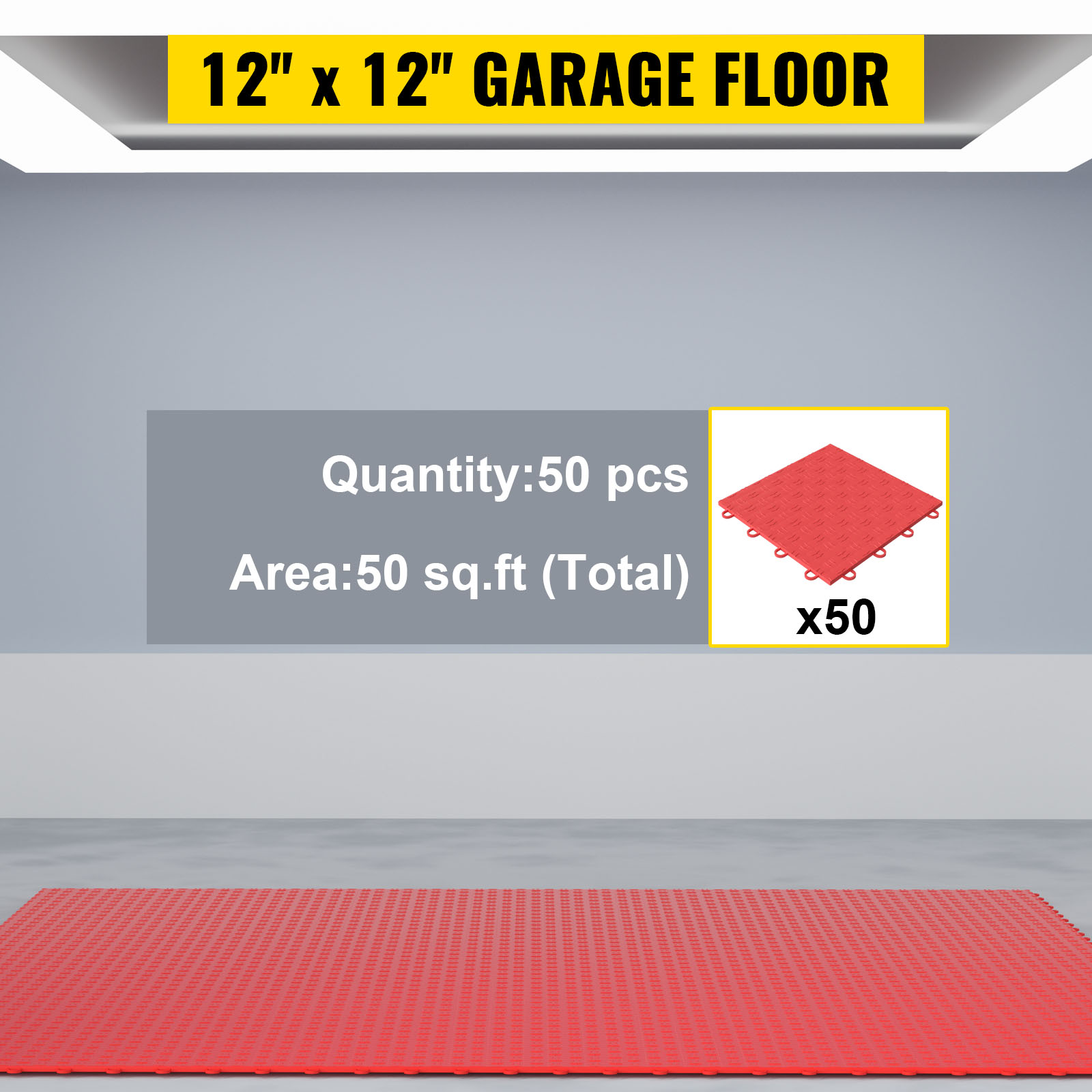 VEVOR Garage Tiles Interlocking 12 inchx12 inch Garage Floor Covering Tiles 50-Pack Black Diamond Garage Flooring Tiles Slide-Resistant Modular Garage