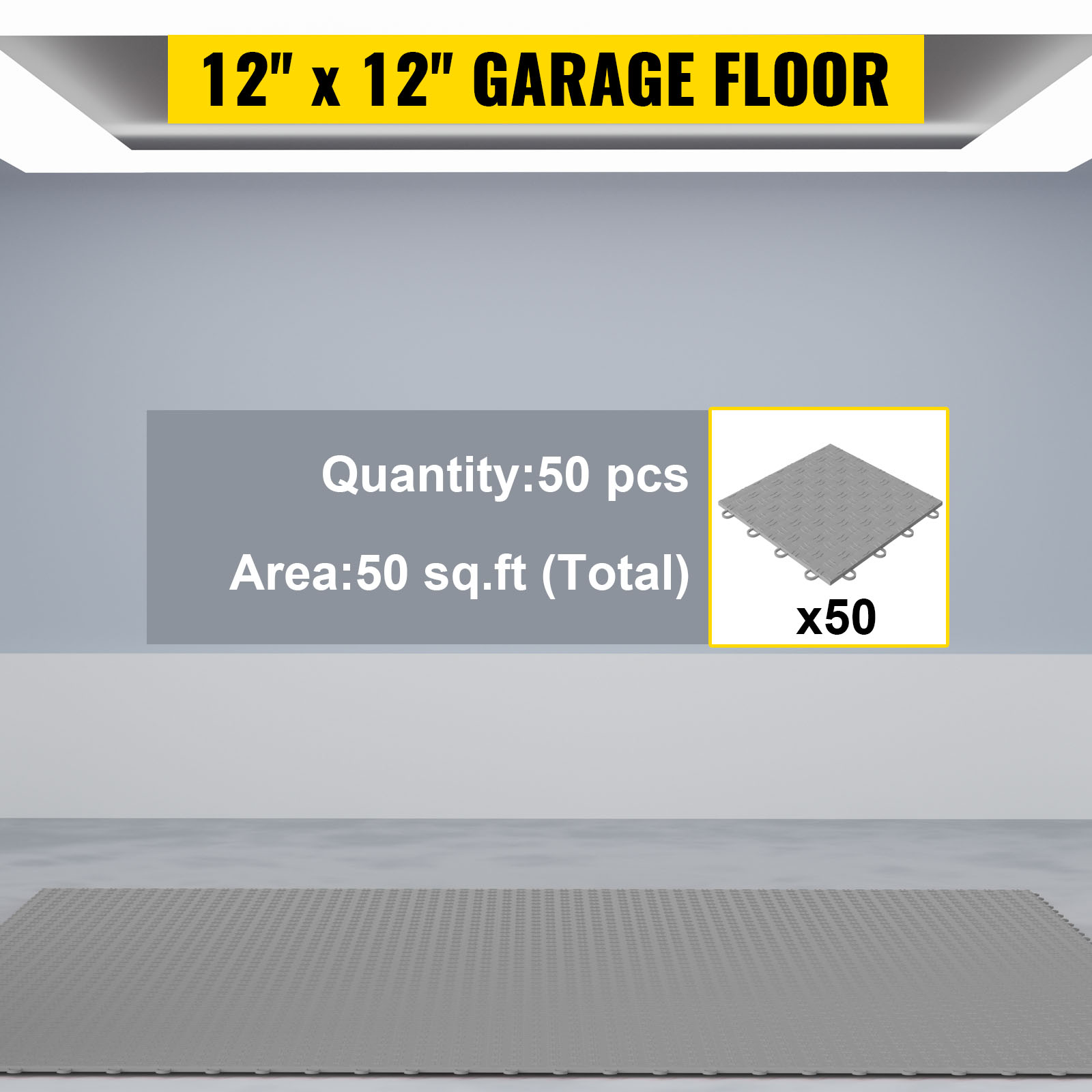 VEVOR Garage Floor Mat Garage Flooring Roll 4.9x19ft Anti-Slip Silver PVC Vinyl