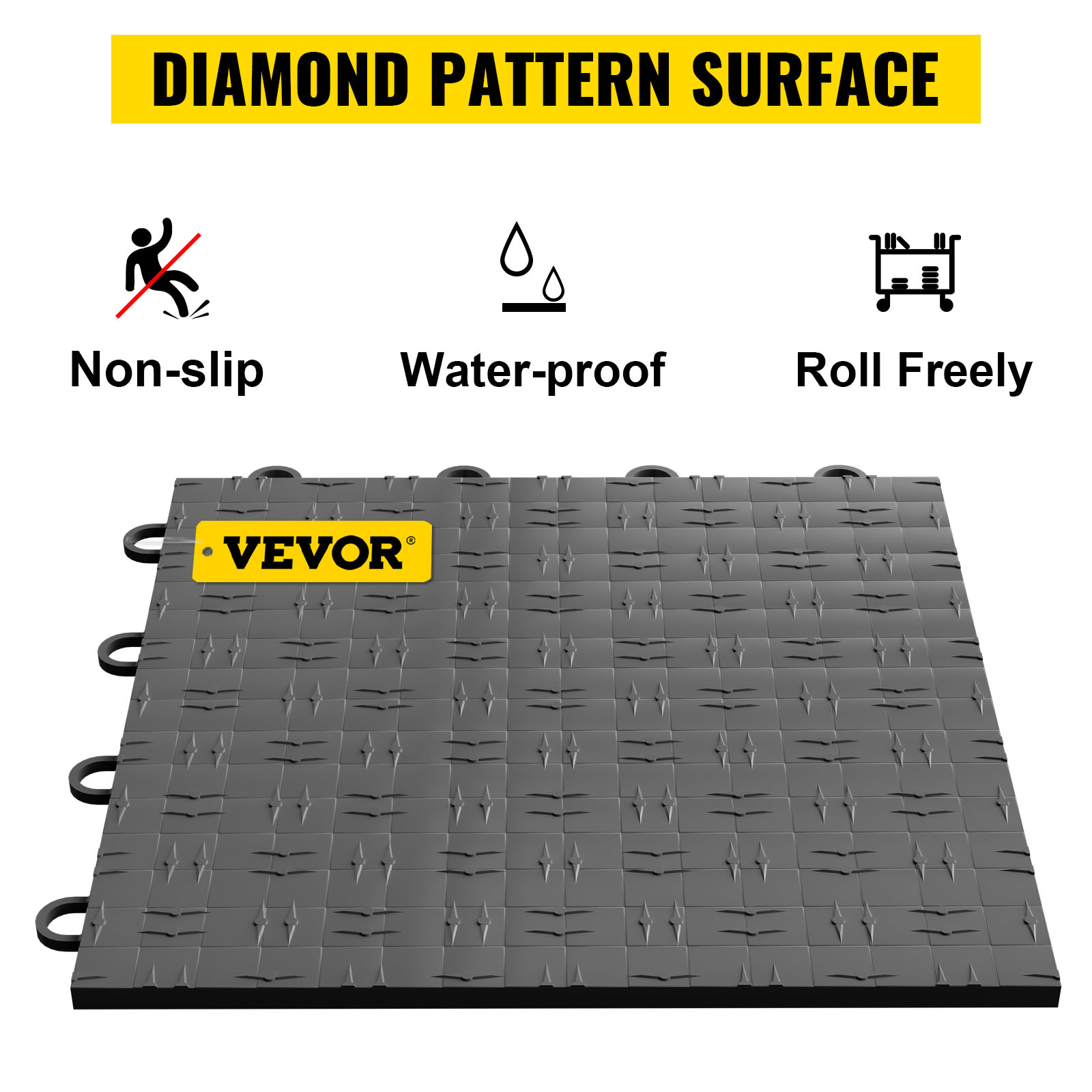 VEVOR 12 in. x 12 in. x 0.5 in. Interlocking Floor Tiles Compound Rubber Deck Tile for Pool, Shower, Patio in Black (25-Packs)