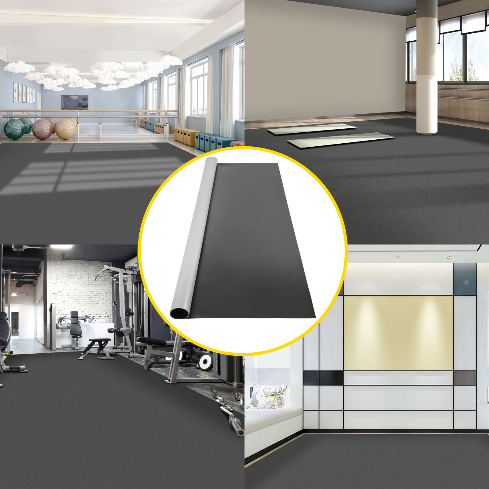 Portable PVC Dance Floor – 6.6 X 49.2 Ft, Non-Slip, Matte Grey/Black, 1.5mm Thick, Glue Down