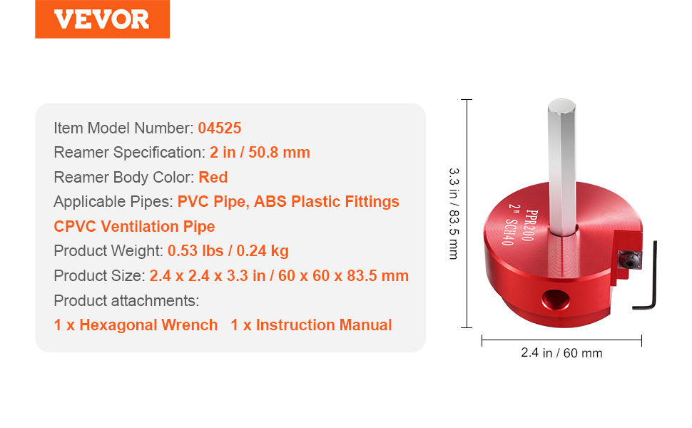 PVC Pipe Reamer, Aluminum Alloy, Precise Expansion Tool For Water Drain Lines 5 8qt Capacity