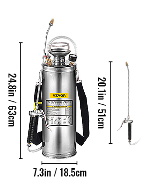 VEVOR 4-12L Hand Powered Sprayer Stainless Steel Watering Spraying Sprinkling Atomizer Pump