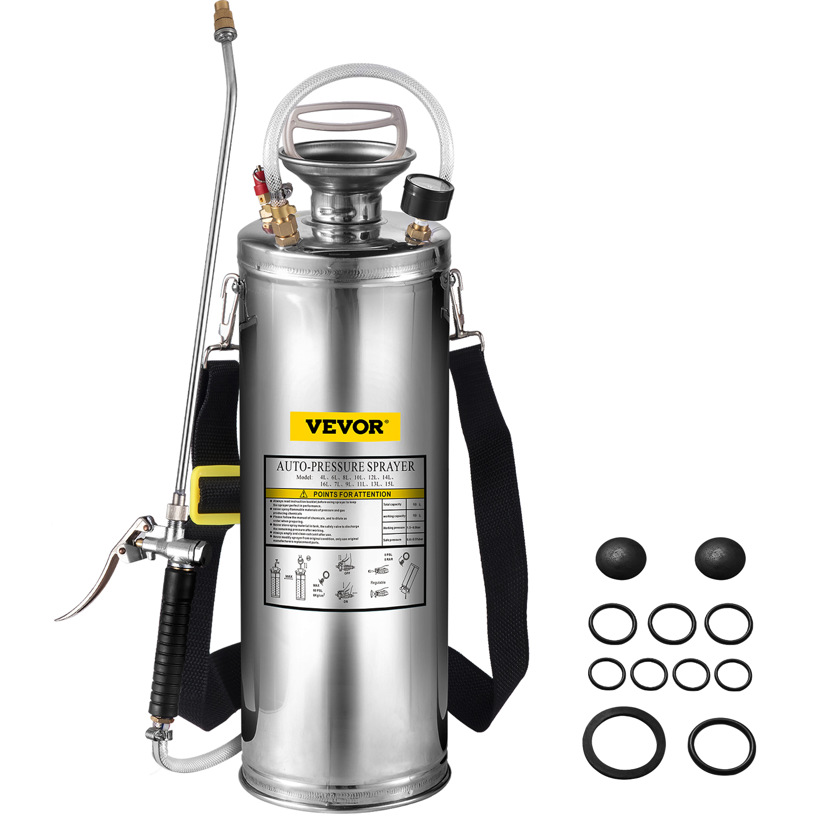 VEVOR 3 Gallon Stainless Steel Industrial Hand-Pumped Sprayer