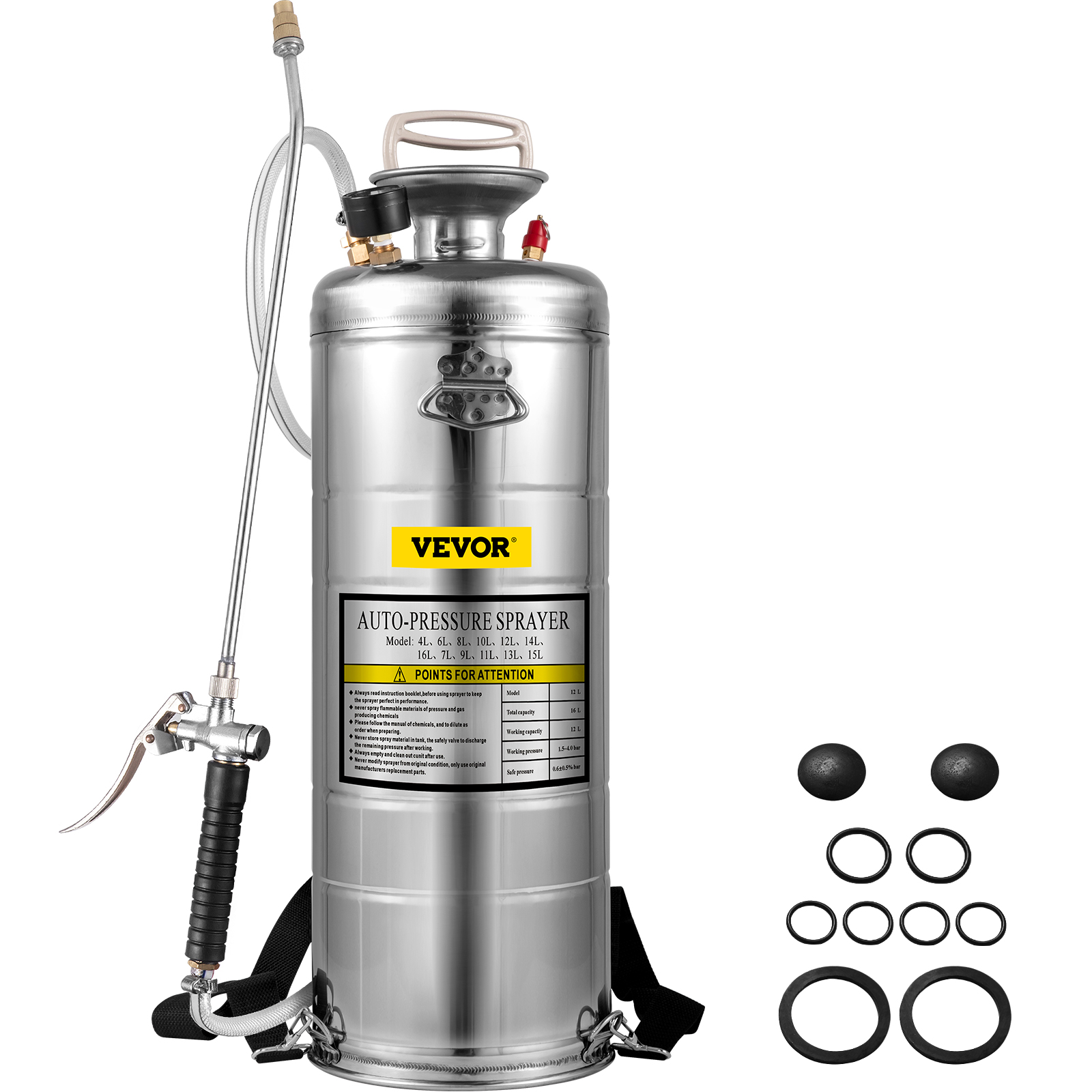 VEVOR 2Gal/8L Garden Pressure Sprayer Portable Stainless Steel Hand Pump  Spray