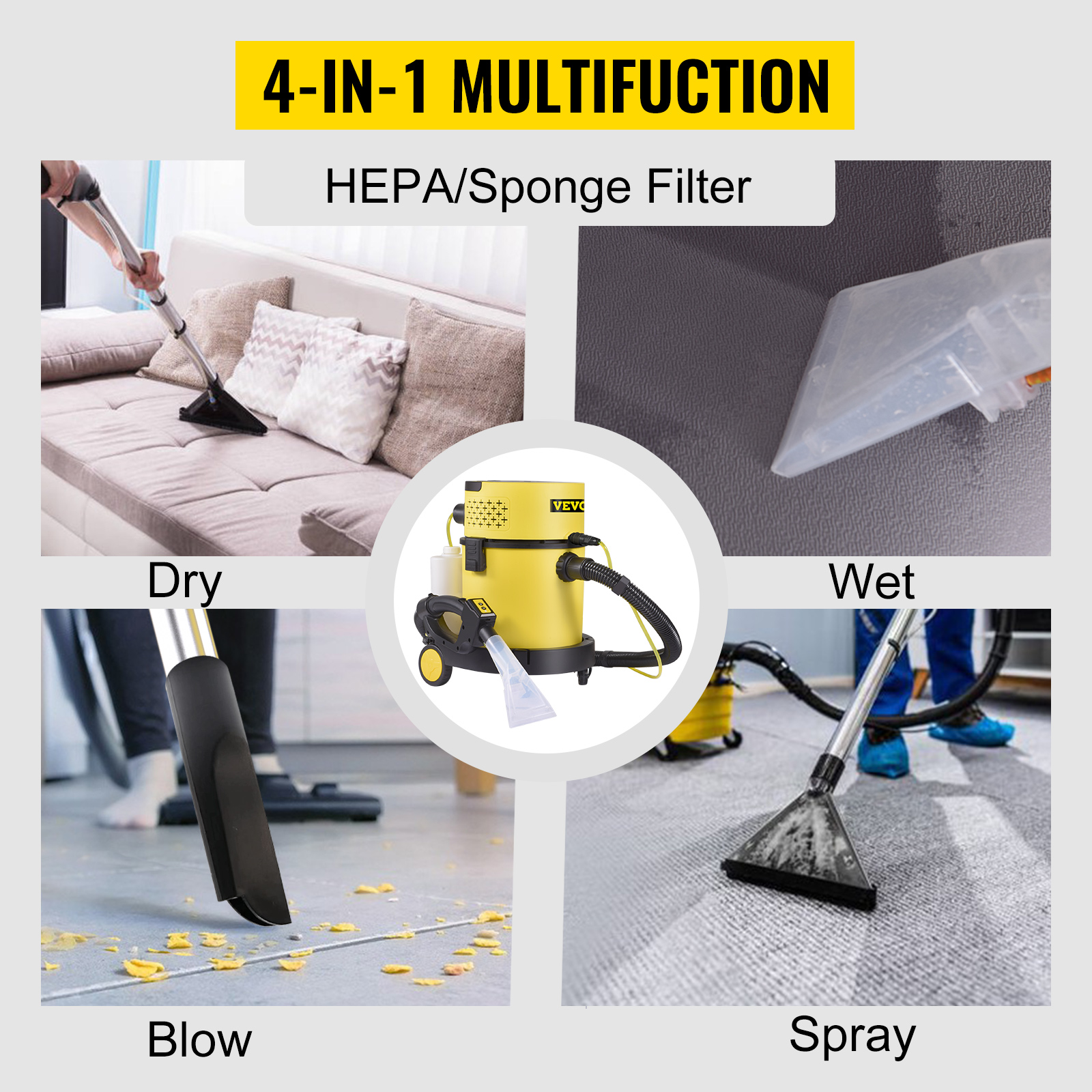VEVOR VEVOR Dust Extractor Collector, 40L / 11 Gallon Capacity, HEPA  Filtration System Automatic Dust Shaking, 1200W Powerful Motor Wet & Dry  Vacuum Cleaner, Heavy-Duty Shop Vacuum with Attachments