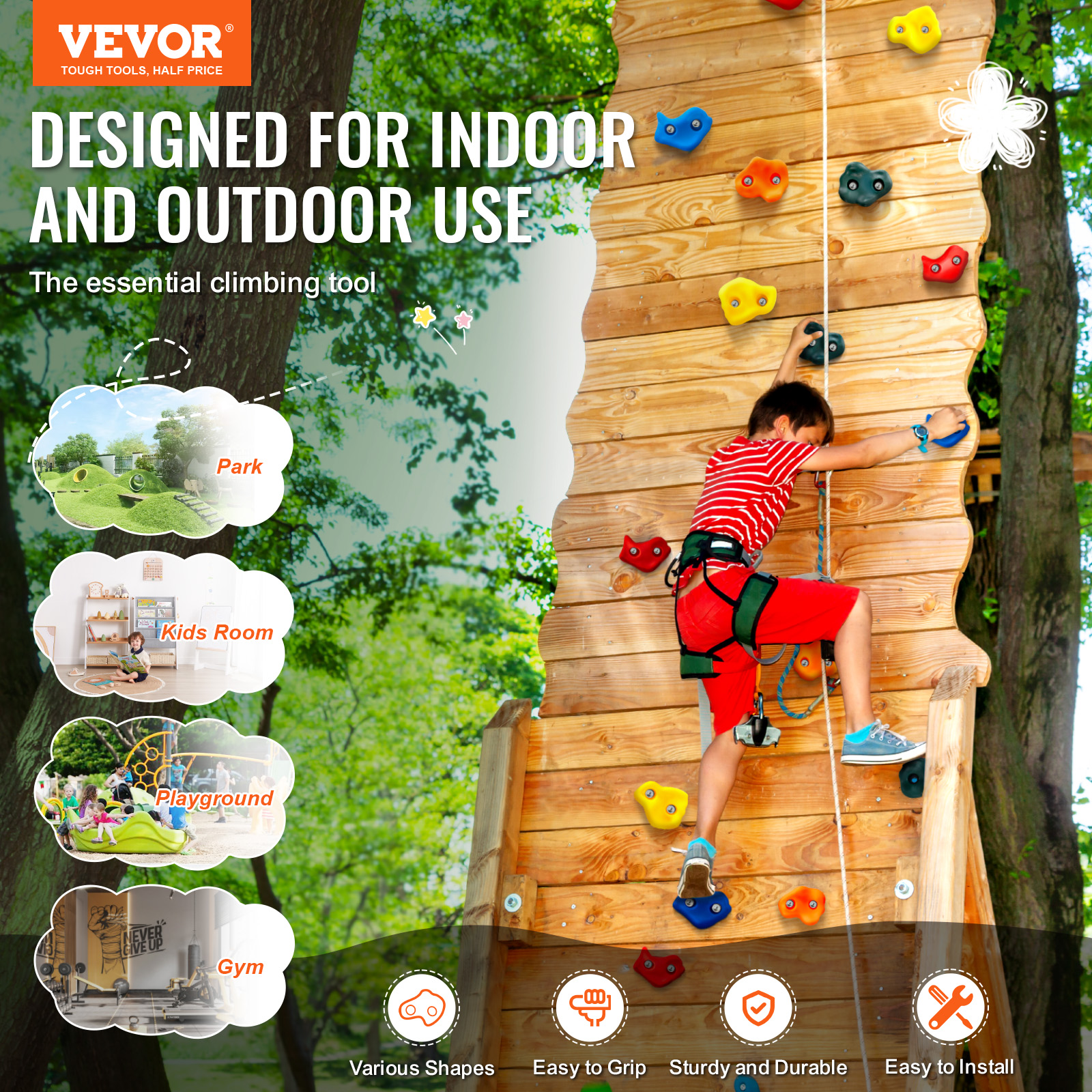 VEVOR 25/32/72/12/20pcs Rock/Tree Climbing Holds Climbing Rocks Handles Hardware - Picture 16 of 98