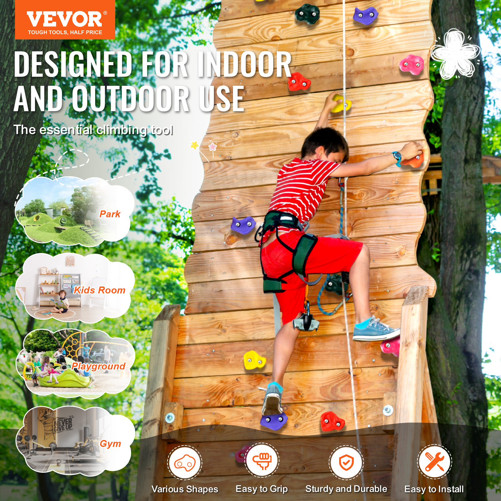 VEVOR 25/32/72/12/20pcs Rock/Tree Climbing Holds Climbing Rocks Handles Hardware - Picture 64 of 98
