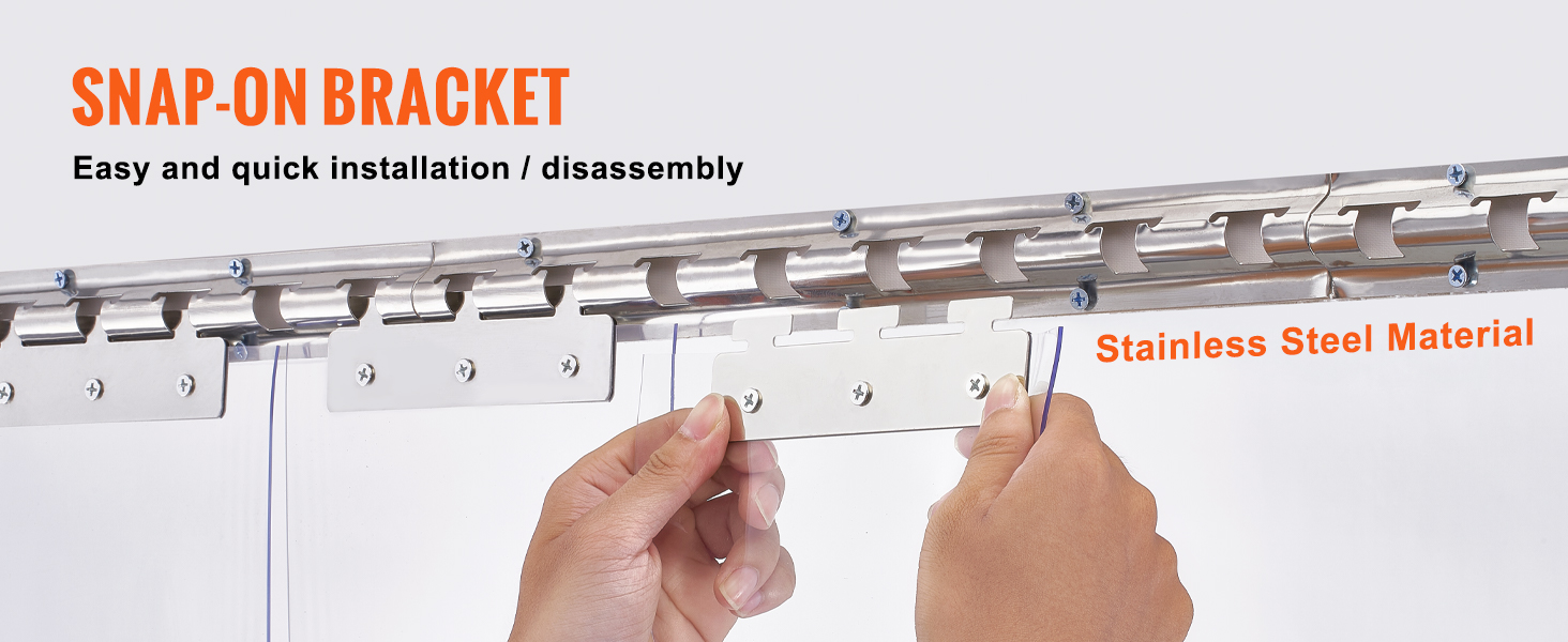 Cortinas De Exteriores VEVOR Cortina De Tiras 122x213,4 Cm Cortina De Puerta  De PVC Transparente 8 Tiras De Plastico Espesor De 18 Mm Soporte Resistente  20c 60c Para Puertas De Supermercados Tiendas, image size:1464x600