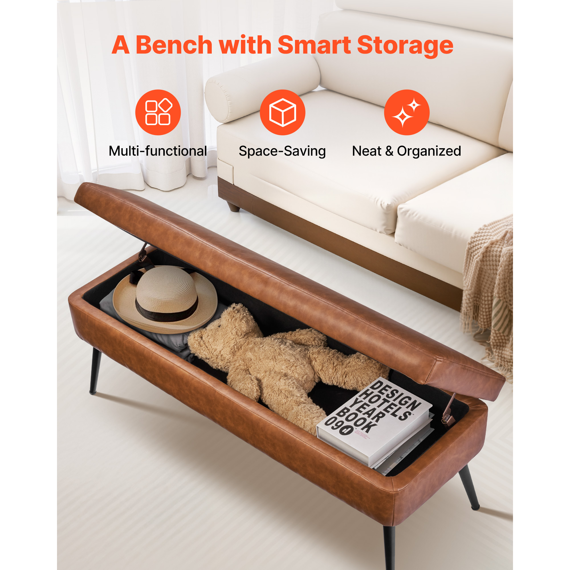 PU Leather Ottoman Bench Shoe Seat with Metal Legs Shoe Bench for Entryway