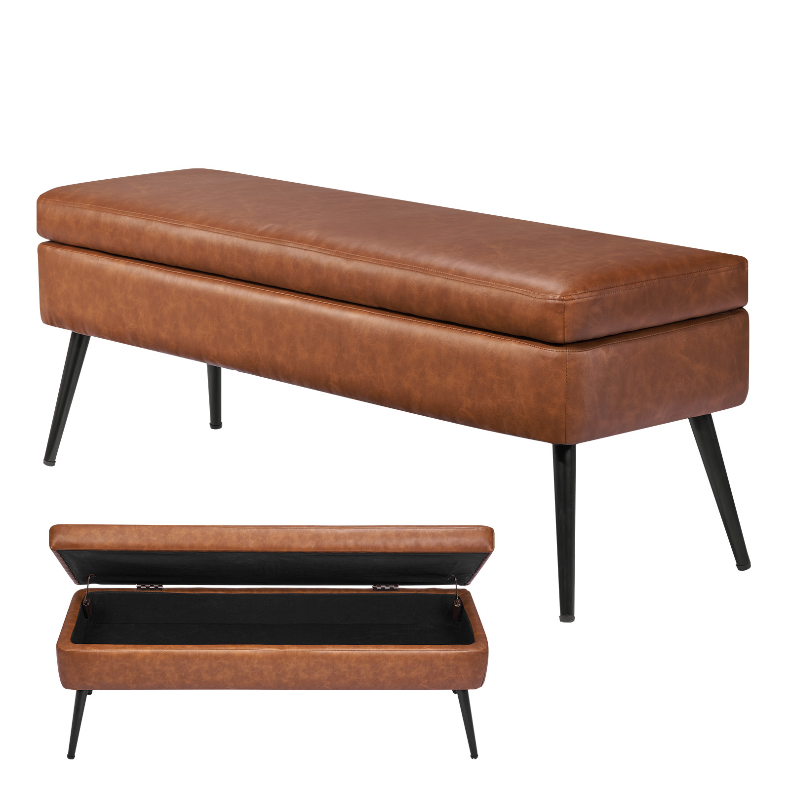 PU Leather Ottoman Bench Shoe Seat with Metal Legs Shoe Bench for Entryway