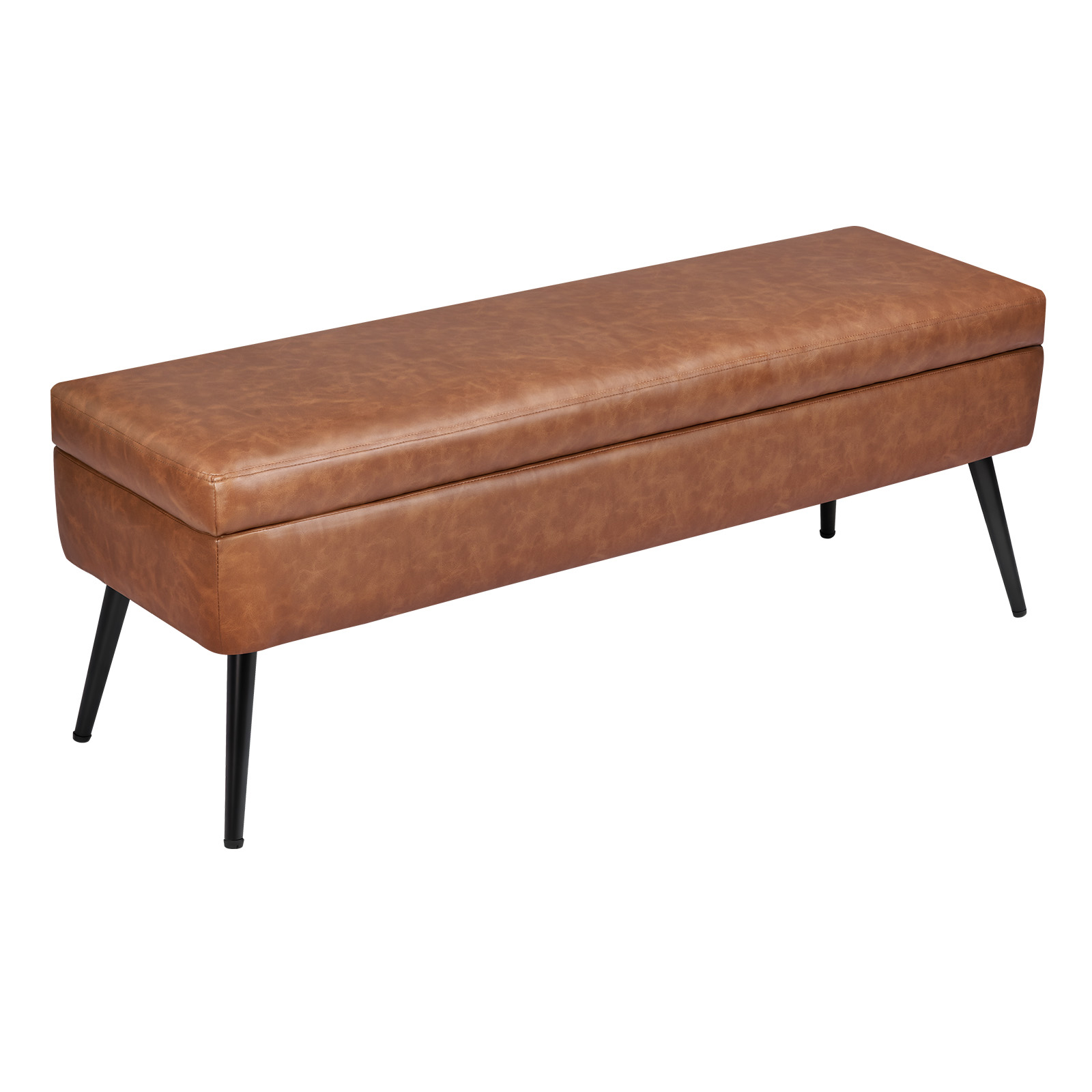 PU Leather Ottoman Bench Shoe Seat with Metal Legs Shoe Bench for Entryway