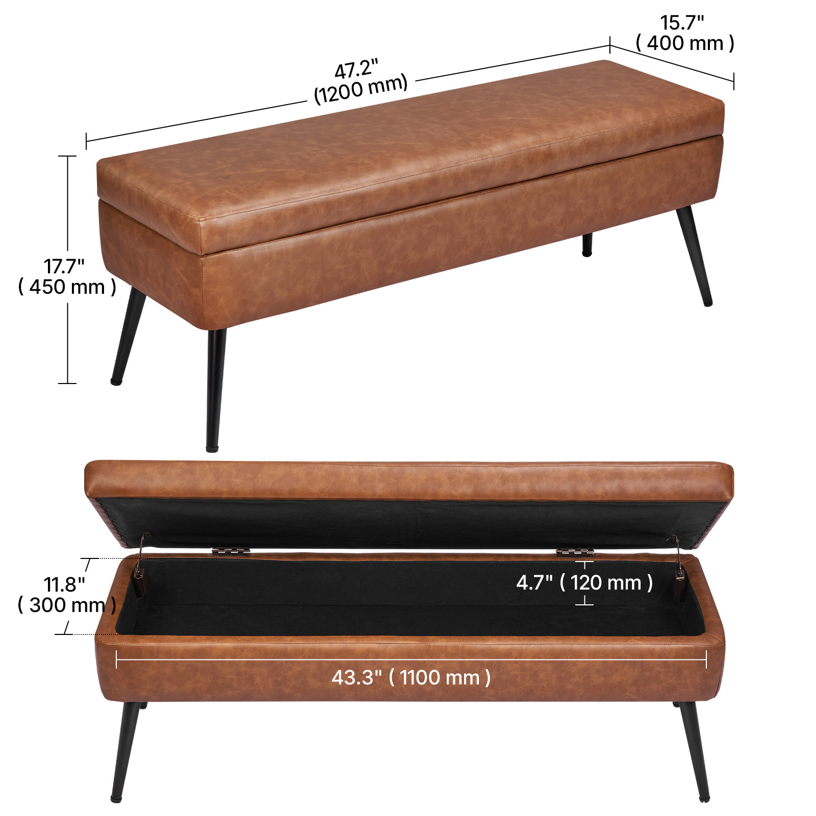 PU Leather Ottoman Bench Shoe Seat with Metal Legs Shoe Bench for Entryway