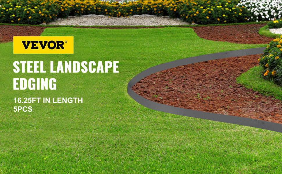 VEVOR Steel Lawn Edging, 5PCS Metal Landscape Edging, 3"x39" Garden Edging Border, Flexible Galvanized Steel Landscape Border, 16.25 ft Length Landscaping Metal Edging, Gray Lawn Edge for Garden Yard