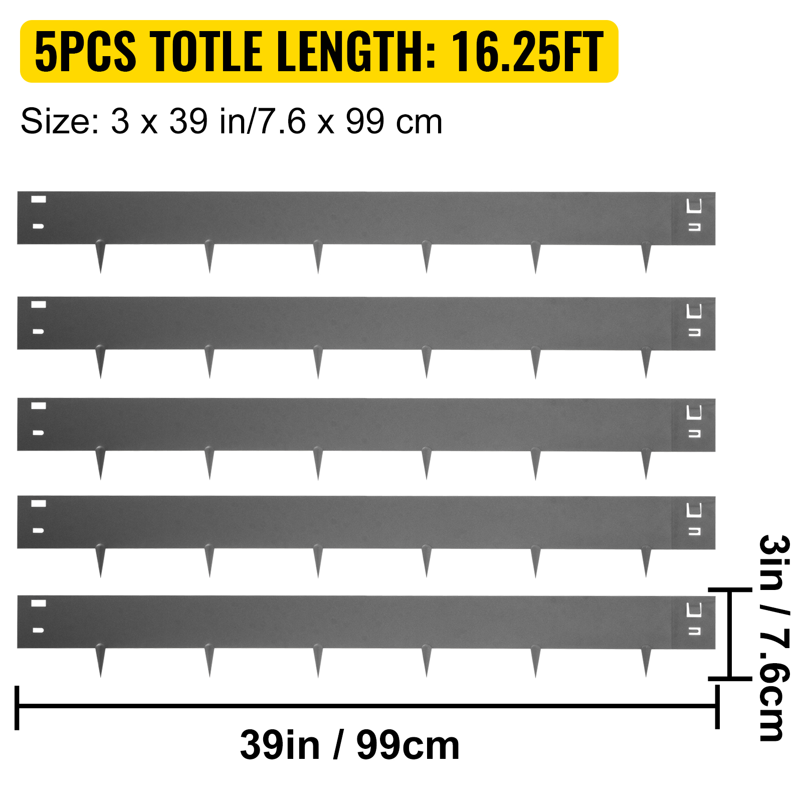 VEVOR Steel Lawn Edging, 5PCS Metal Landscape Edging, 3"x39" Garden Edging Border, Flexible Galvanized Steel Landscape Border, 16.25 ft Length Landscaping Metal Edging, Gray Lawn Edge for Garden Yard