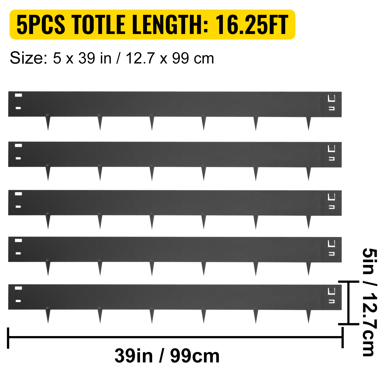 VEVOR Steel Lawn Edging, 5PCS Metal Landscape Edging, 4"x39" Garden Edging Border, Flexible Galvanized Steel Landscape Border, 16.25 ft Length Landscaping Metal Edging, Black Lawn Edge for Garden Yard