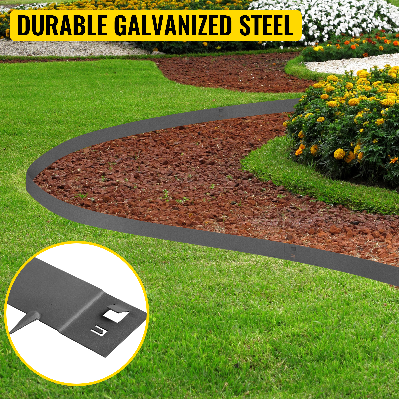 VEVOR Steel Lawn Edging, 5PCS Metal Landscape Edging, 5"x39" Garden Edging Border, Flexible Galvanized Steel Landscape Border, 16.25 ft Length Landscaping Metal Edging, Gray Lawn Edge for Garden Yard