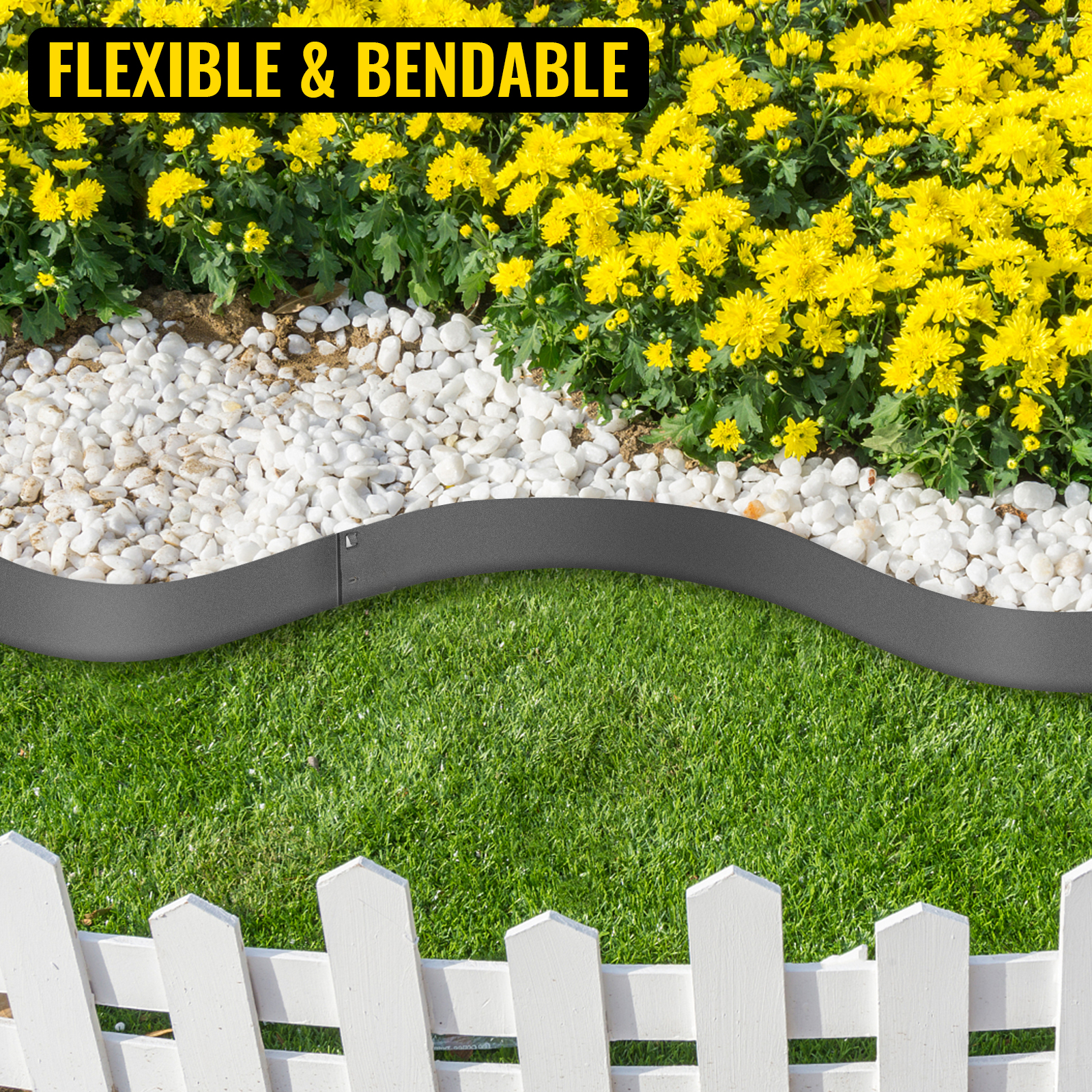 VEVOR Steel Lawn Edging, 5PCS Metal Landscape Edging, 5"x39" Garden Edging Border, Flexible Galvanized Steel Landscape Border, 16.25 ft Length Landscaping Metal Edging, Gray Lawn Edge for Garden Yard