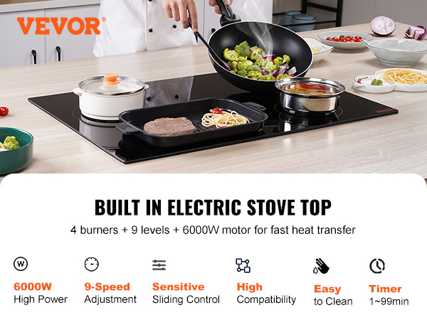 220V 7200W Electric Induction 4 Burner Cooktop Countertop Stove Glass Hot  Plate