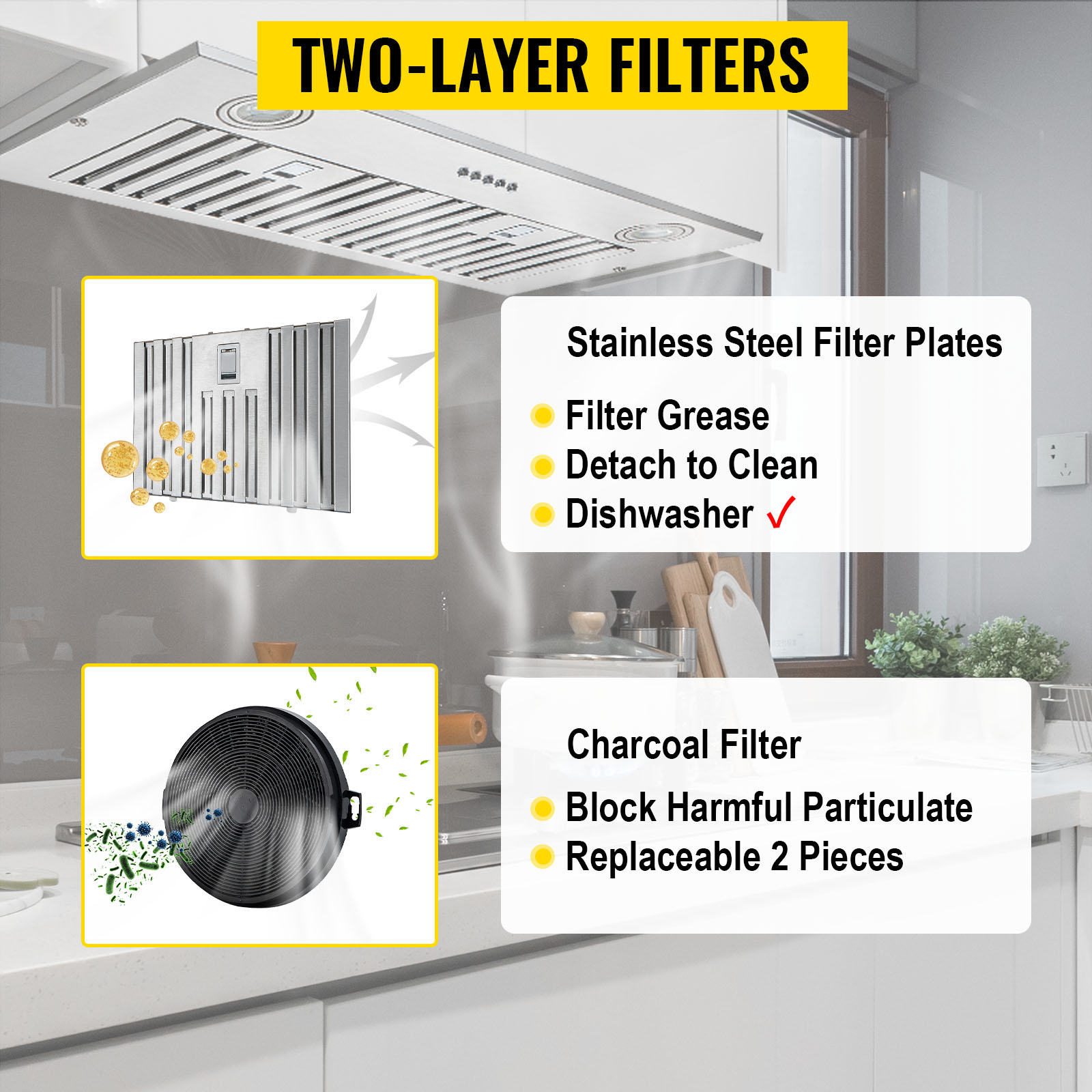 Built-in Range Hood,Max 800CFM,Push Button Control