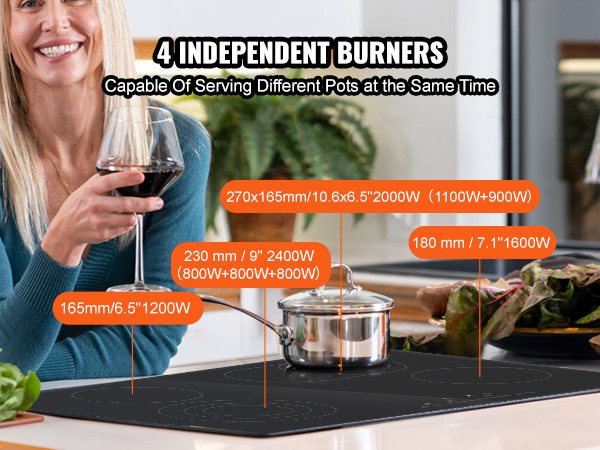 VEVOR Built-in Induction Electric Stove Top 5 Burners,35 Inch Electric  Cooktop,9 Power Levels & Sensor Touch Control,Easy to Clean Ceramic Glass