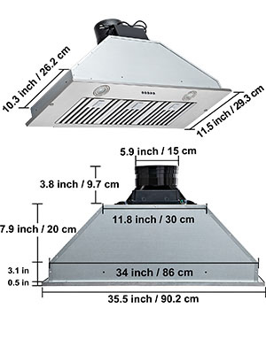 Built-in Range Hood,Max 800CFM,Push Button Control